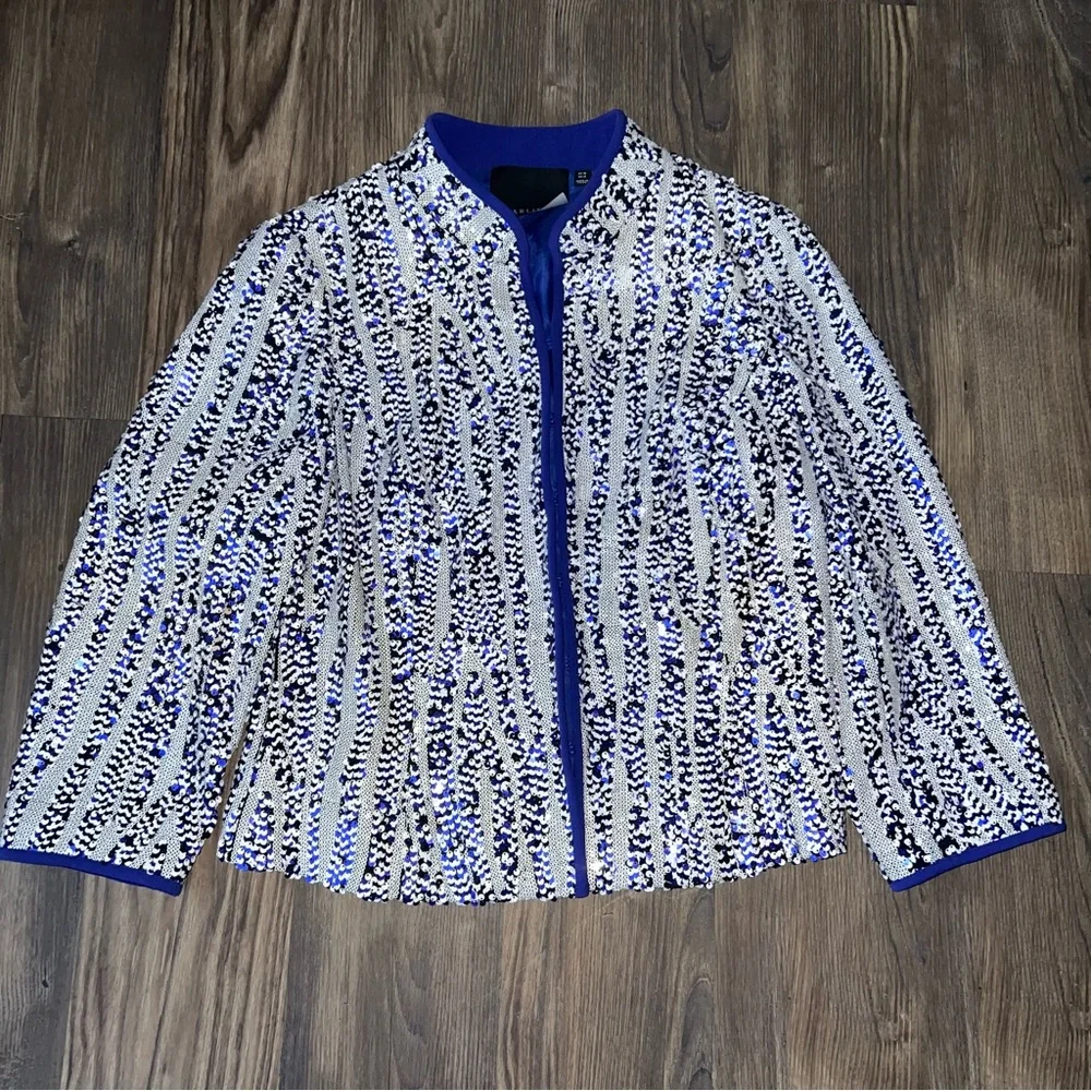 Carlisle Bluish Purple Sequin Evening Blazer Jacket - Picture 3 of 15